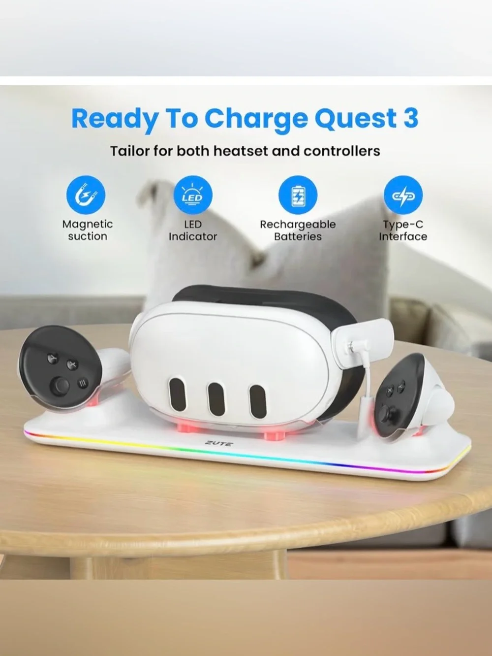 White VR Headset & Controller Charging Dock Station